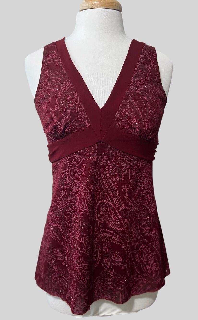 Teenie Weenie Y2K Vintage Sparkly Burgundy V-Neck Rave Top Size M